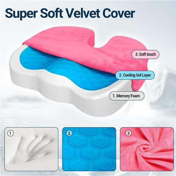 Gel memory foam seat cushion for car office chair tailbone sciatica back pain re - Picture 4 of 7